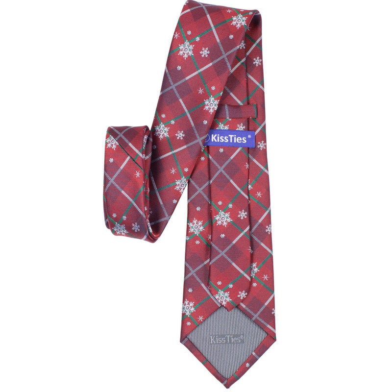 KissTies Christmas Tie Snowflakes Red Plaid Necktie Holiday Season Ties - Image 4